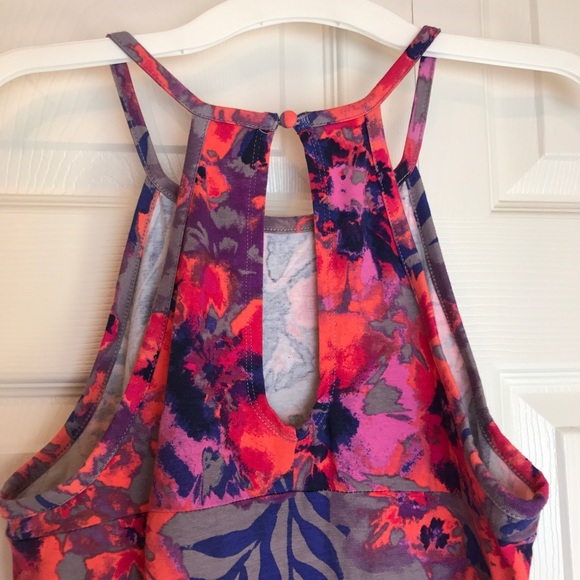 Tropical Neon Floral Dress Flower Hawaiian Resort - Picture 6 of 7